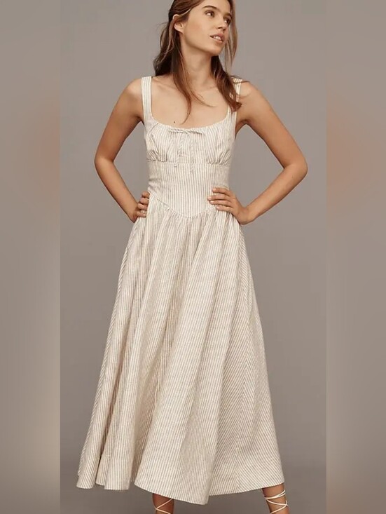 Workshop Republic Clothing Dresses & Skirts - Workshop Republic Clothing Cream and Beige Striped Maxi Dress